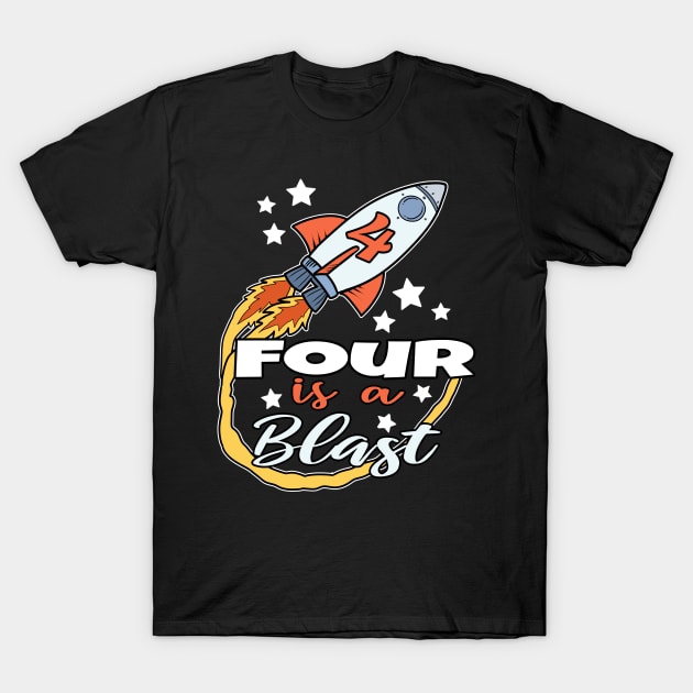 Kids 4 Year Old Space Gift Print Birthday Astronaut Rocket T-Shirt by Linco